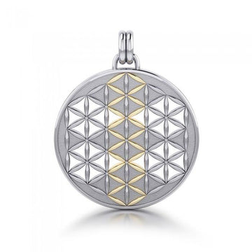 Flower of Life Mandala Silver and Gold Accent Pendant MPD1146 - Jewelry